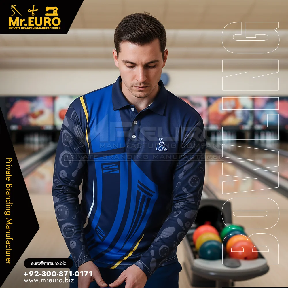 Custom Blue Tech Pattern Bowling Polo Shirt Modern Look - Custom Bowling Uniforms