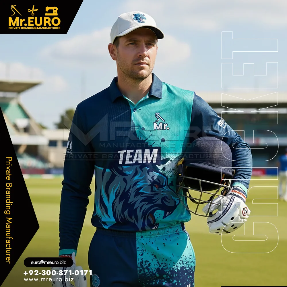 Custom Teal Blue Modern Cricket Jersey for Club Cricket Teams - Custom Cricket Uniforms
