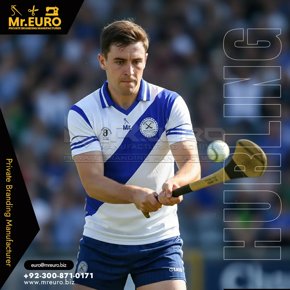 Custom Customizable White Blue Cross Hurling Jersey Design - Custom Hurling Uniforms