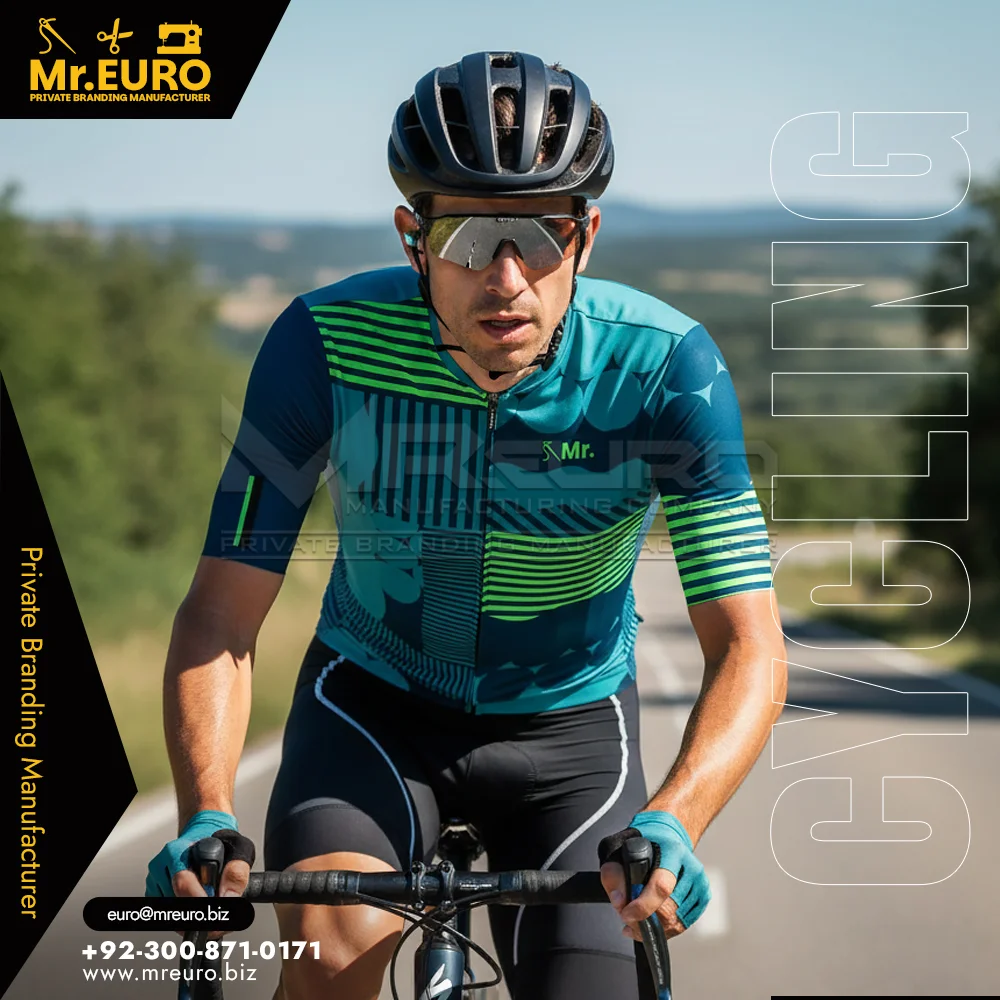 Custom Sublimation Blue Green Cycling Jersey - Custom Cycling Uniforms