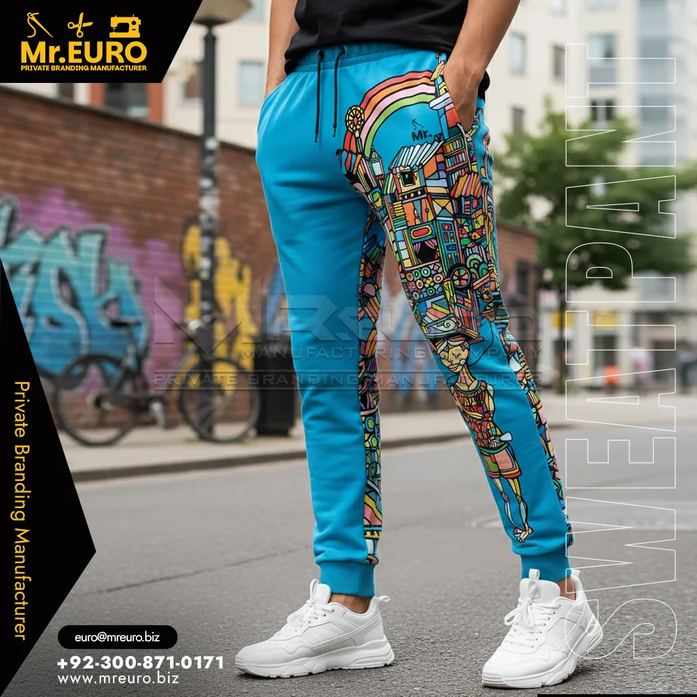 Custom Blue Graphic Printed Sweat Pant Casual Style - Sweat Pants