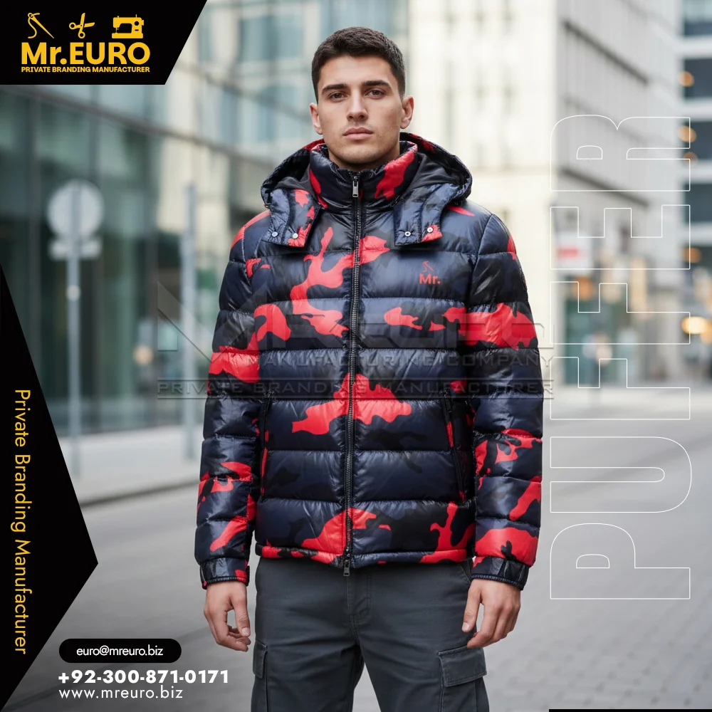 Custom Men Black Red Sublimation Puffer Jacket - Puffer Jackets