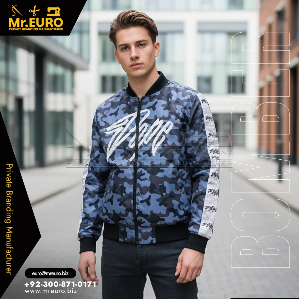 Custom Blue Camouflage Bomber Jacket Men Style - Bomber Jackets