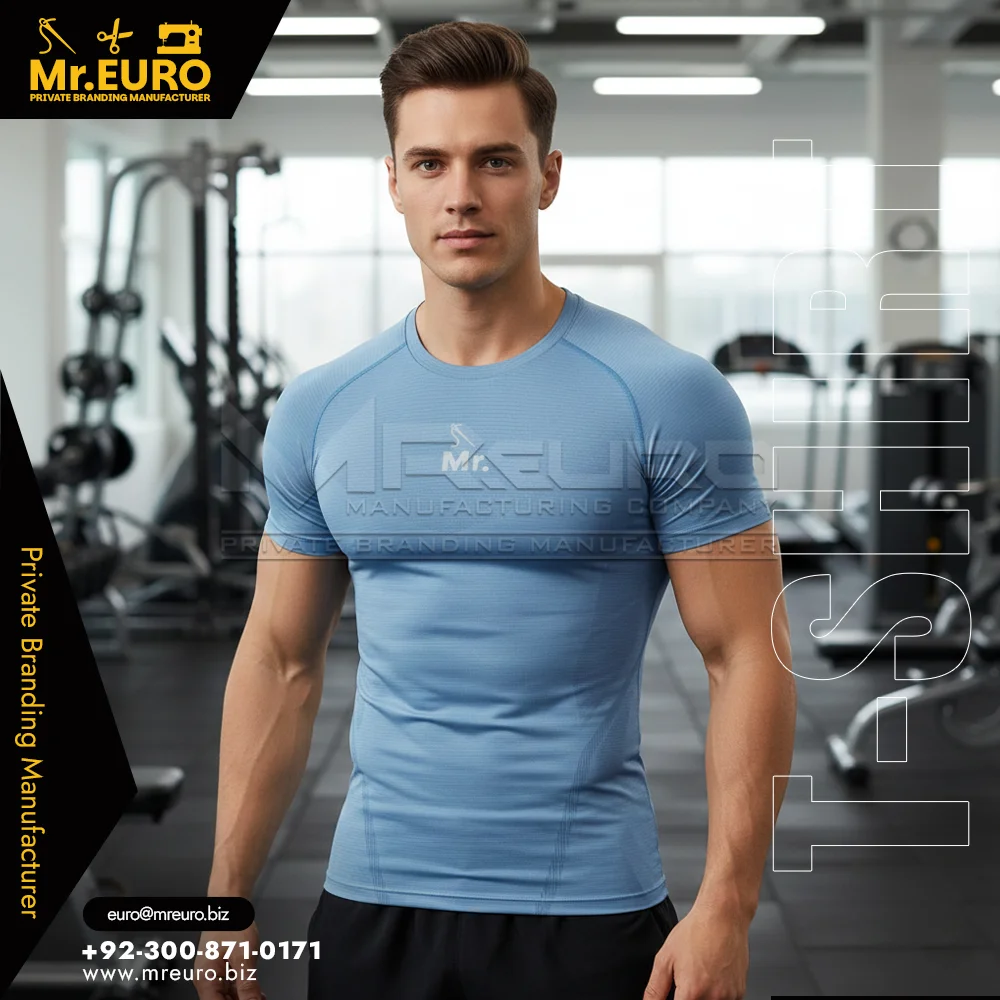 Custom Sky Blue Gym Workouts Compression T-Shirt - Gym Fit T-Shirts
