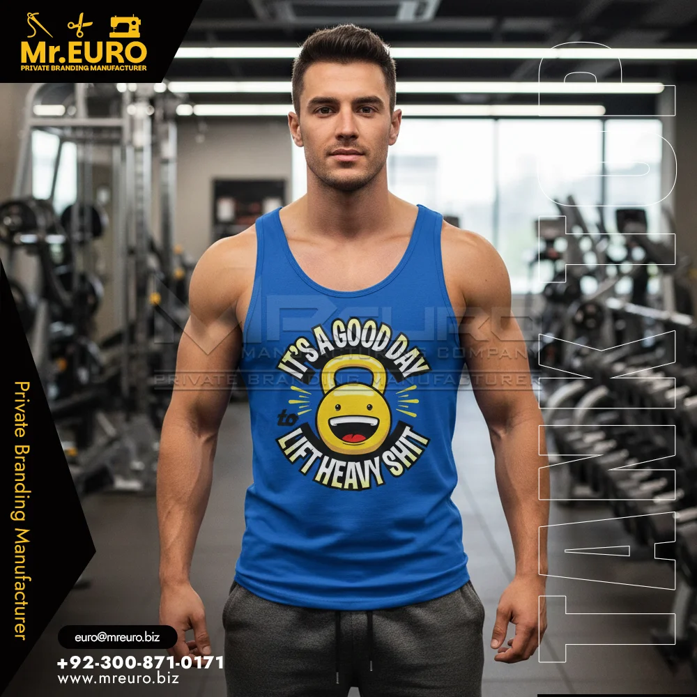 Custom Fitness Blue Graphic Tank Top - Tank Top