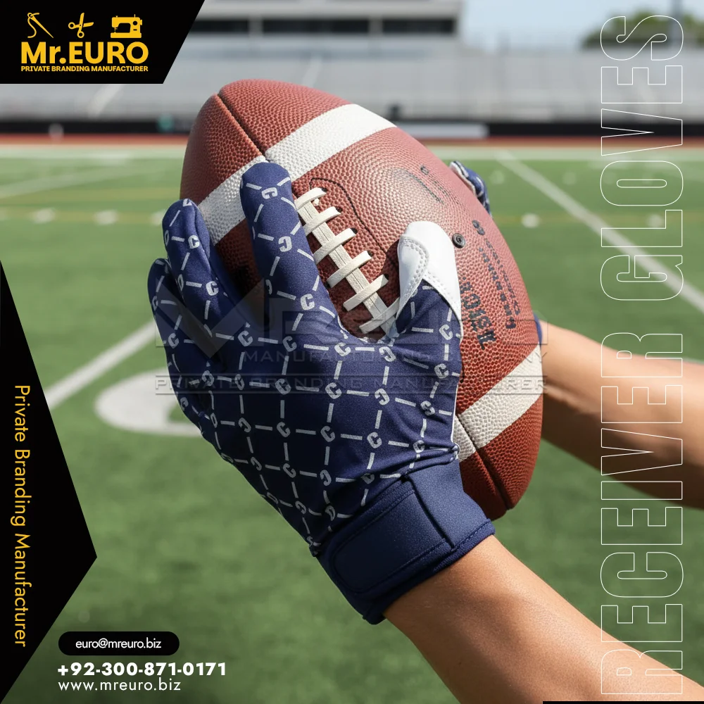 Custom Blue Premium Grip Sublimation Football Receiver Gloves - Football Receiver Gloves