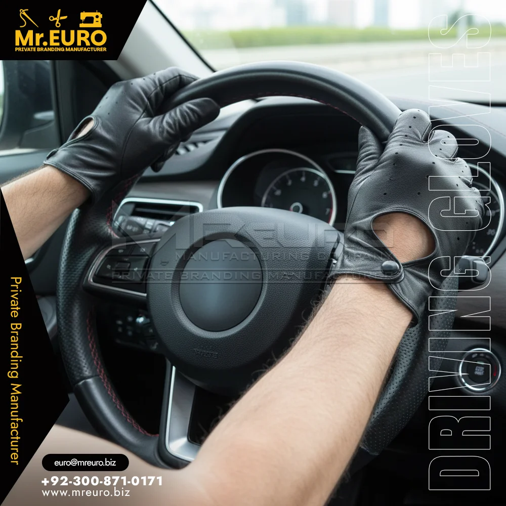 Custom Premium Black Leather Driving Gloves - Driving Gloves