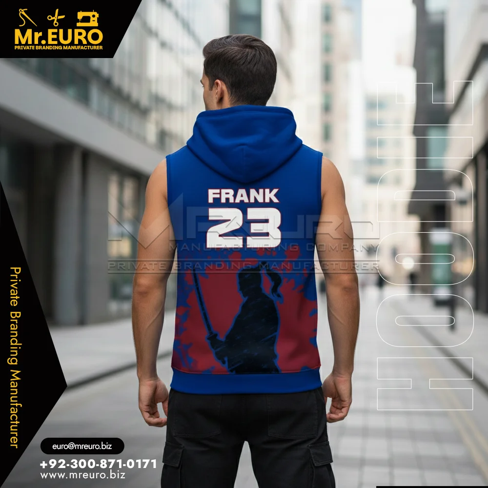 Custom Sleeveless Blue Streetwear Hoodie - Hoodies-Sweatshirts