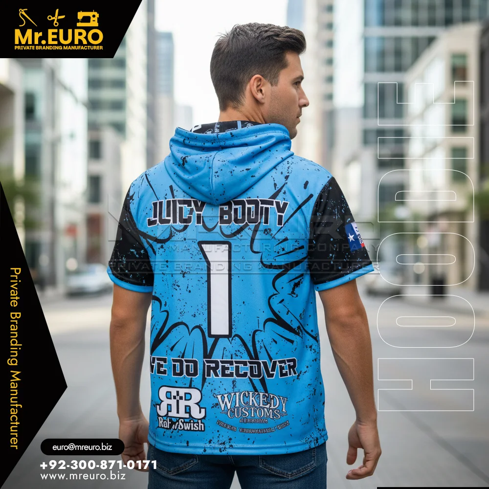 Custom Graphic Print Sublimation Short Sleeve Hoodie - Hoodies-Sweatshirts
