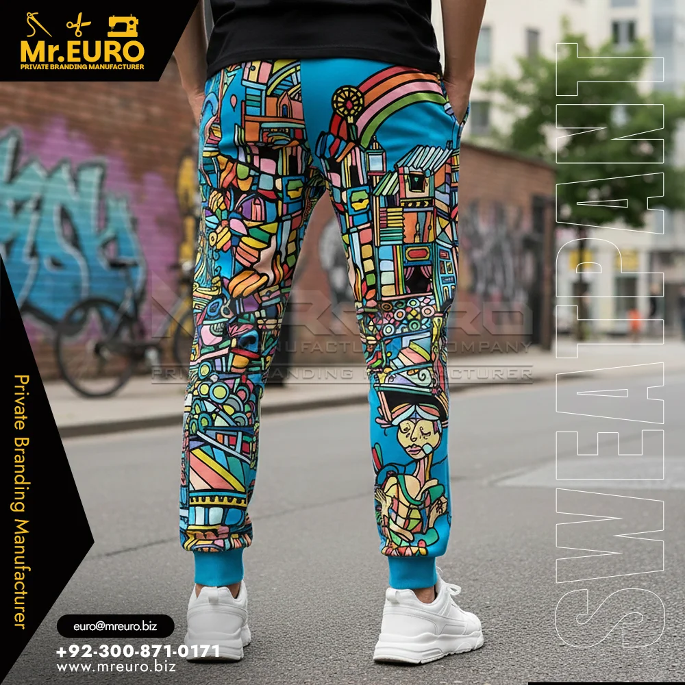 Custom Blue Graphic Printed Sweat Pant Casual Style - Sweat Pants