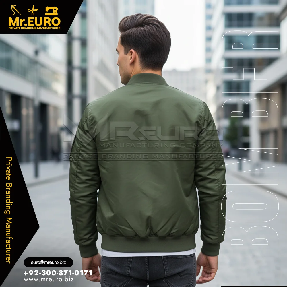 Custom Men's Olive Green Bomber Jacket Casual Style - Bomber Jackets