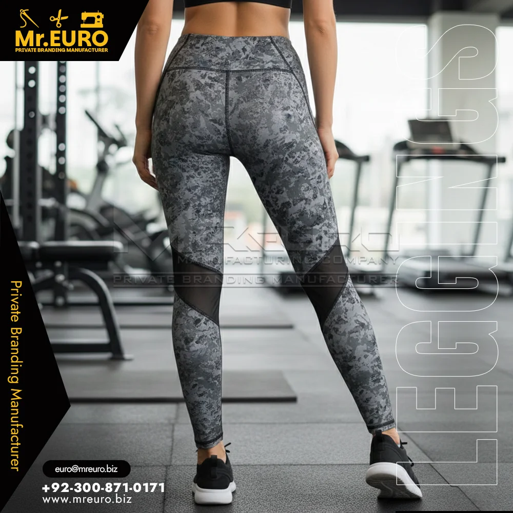 Custom Stretch Grey Pattern Leggings Women's Fitness - Leggings