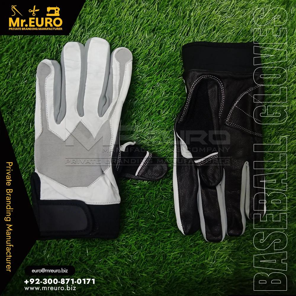 Custom Black & White Anti Slip Baseball Batting Gloves Set - Baseball Batting Gloves