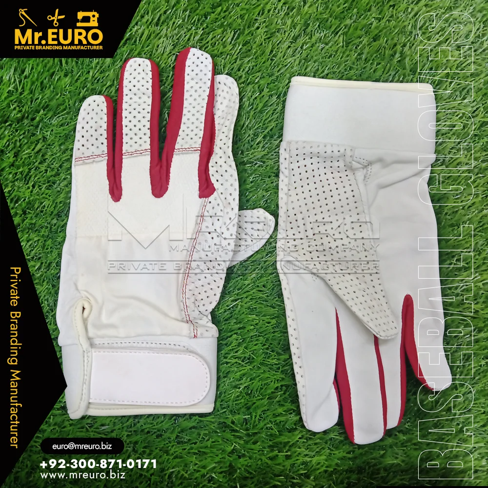 Custom White & Red High Performance Baseball Batting Gloves - Baseball Batting Gloves