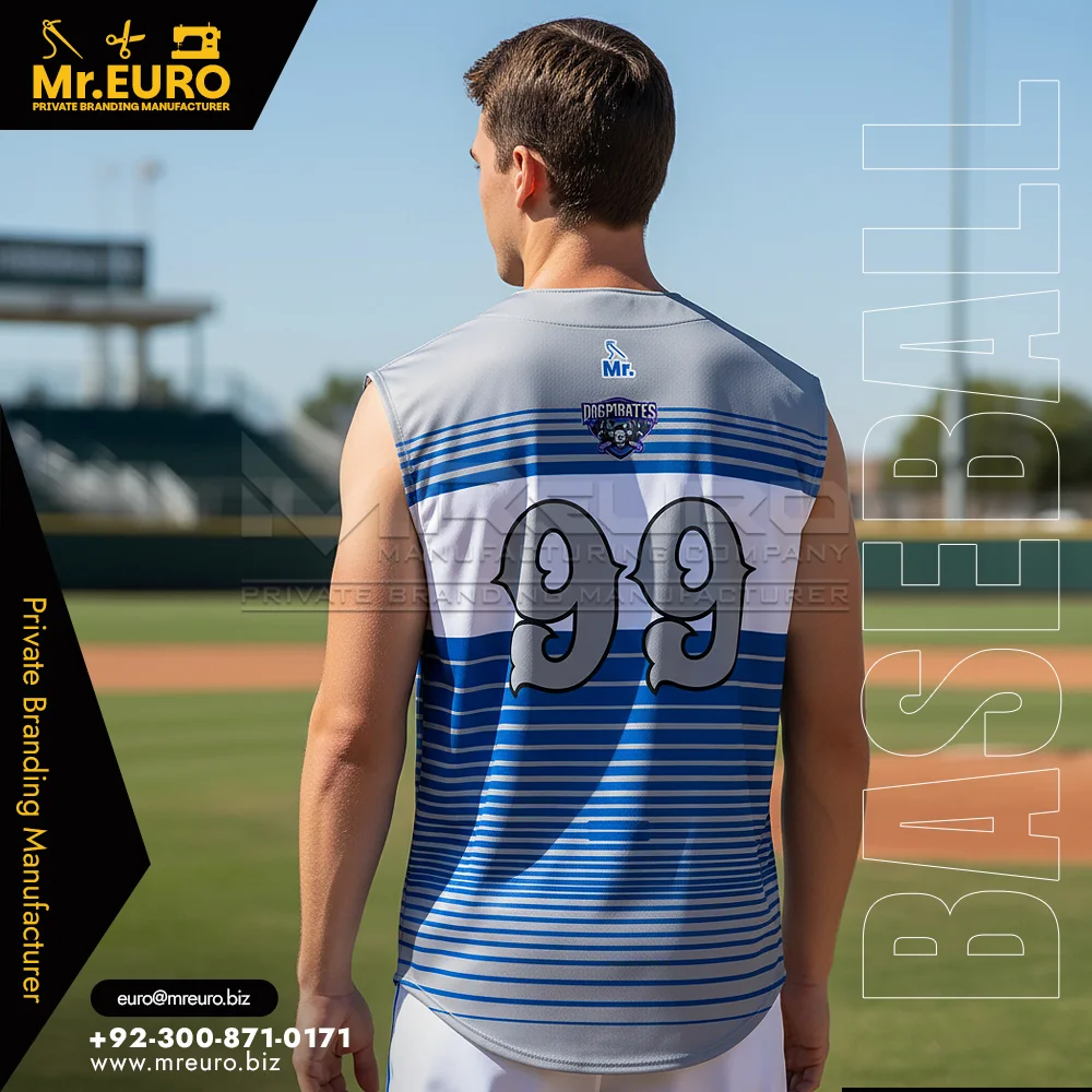 Blue Baseball Sleeveless Jersey Full Button Style - Alternate View